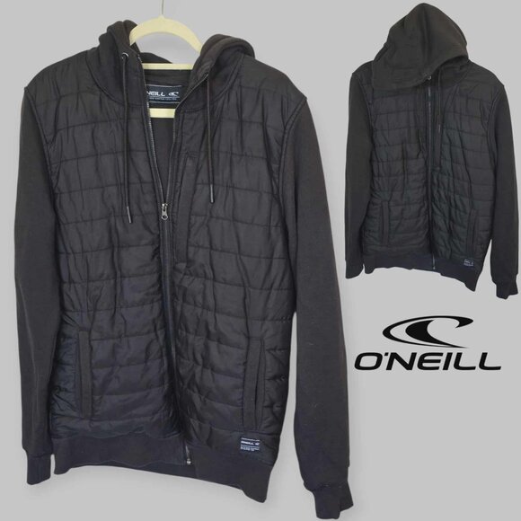 O'Neill Black Puffer Winter Fall Coat Hooded Jacket Mens Large Full Zip - Picture 1 of 16